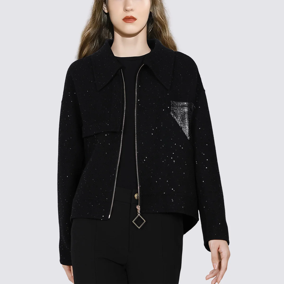 

Small black short wool tweed jacket female 2021 new winter fashion retro double-sided tweed tops