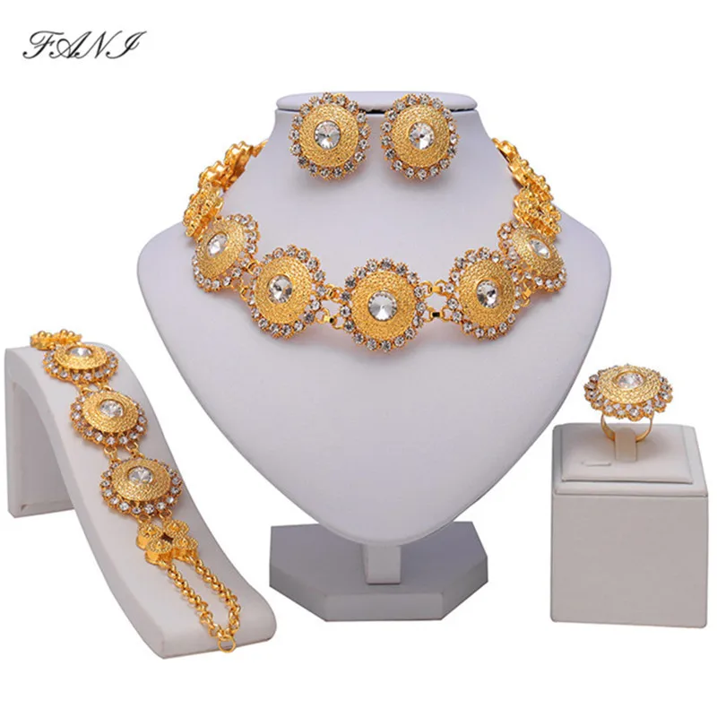 

Fani 2019 Dubai Gold Jewelry Set Wholesale statement Bridal Jewelry Set Brand Nigerian Wedding woman accessories jewelry set
