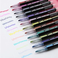 12 colors double line pen marker pen glitter for drawing painting doodling metallic color outline out line school art supplies