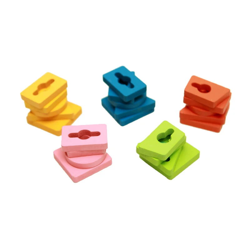 Baby Wooden Toys Materials Educational Geometry 5 Pillar Matching Color Shape Toy | Magic Cubes
