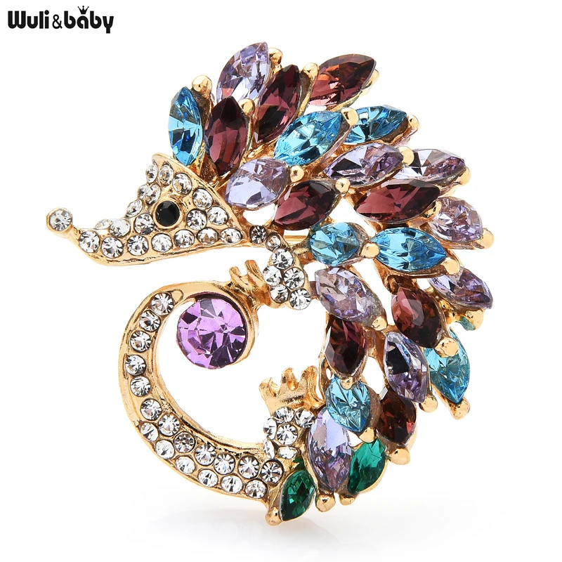 

Wuli&baby Sparkling Crystal Cute Hedgehog Brooches Sleeping Animal Brooch Pins 3 Color Women New Year Jewelry Gift