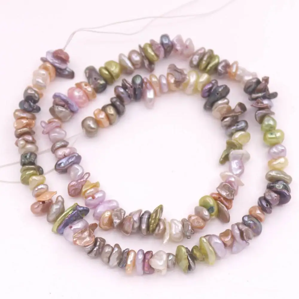 

6mm-9mm Freeform Multi-Color Keshi Pearl Loose Beads 15" 4 Holes