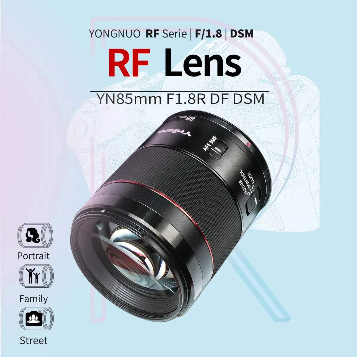 

YONGNUO 85mm Camera Lens YN85mm F1.8R DF DSM Full-Frame Auto Focus RF-Mount for Canon EOS R Mirrorless Camera