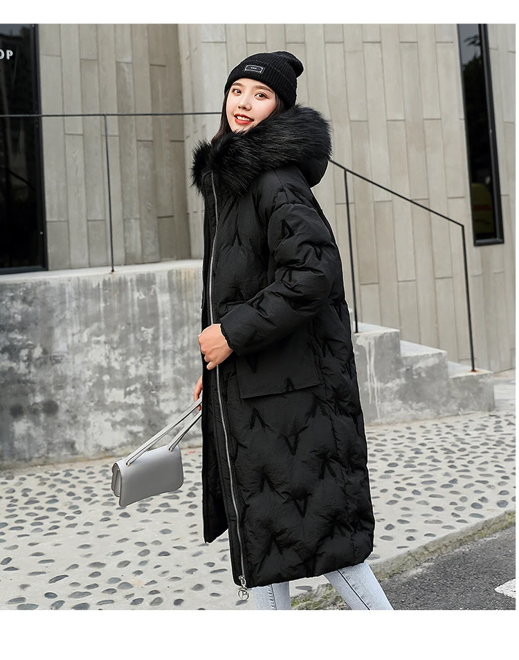 High Quality Winter Jacket Women Cotton Padded Outwear Female X-long Coat Hooded With Fur Loose Parka Korean Style