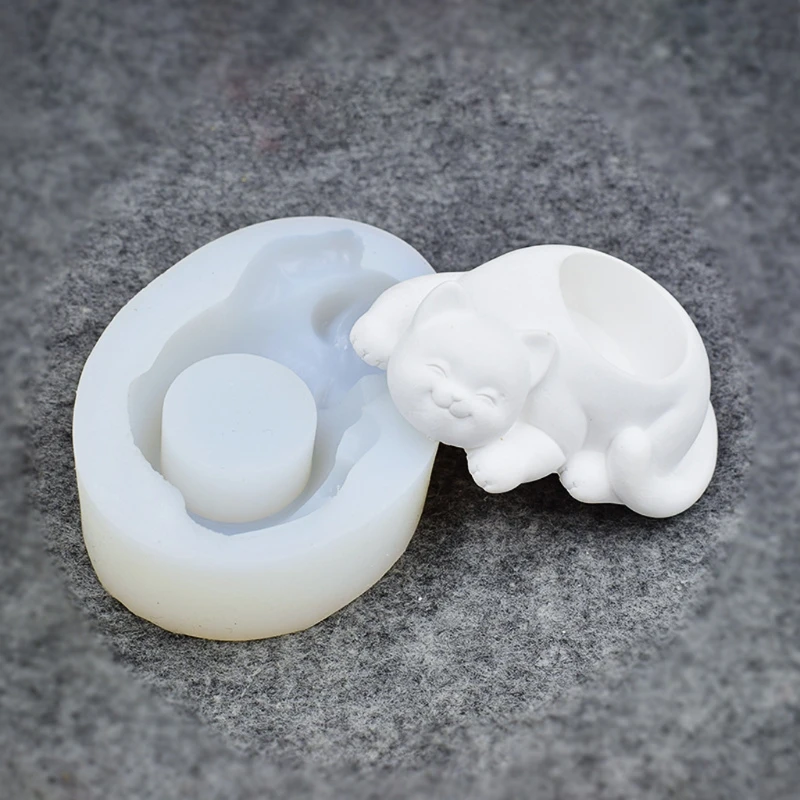 

Cat Silicone Flower Pot Mold Cactus Succulent Planter Candlestick Gypsum Mould F3MF