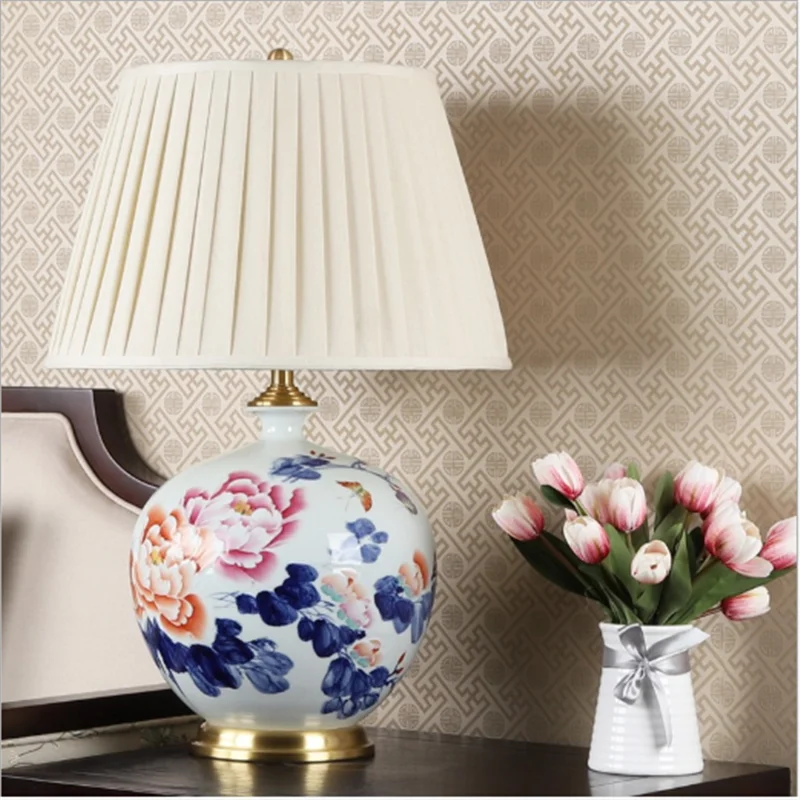 Chinese Classic Porcelain Flowers Table Lamp Bed Room Foyer Elegant Peony Ceramic Desk Reading Light 190168 | Лампы и освещение