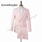 Гвенвифар с двойной застежкой розовый Jacqaurd для мужчин модные костюмы из 2 предметов торжественный костюм для мужской Slim Fit Свадебный Смокинг 2021