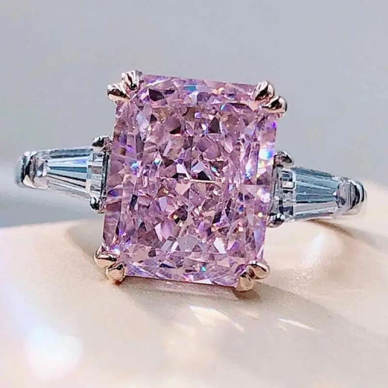 

Charms 100% 925 Sterling Silver 8*10mm Pink Crystal High Carbon Diamond Wedding Rings Fine Jewelry Surprise Gift For Girlfriend