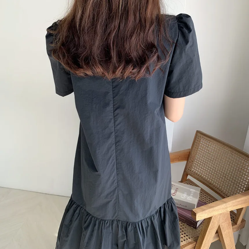 

O Neck Pullover Short Sleeve Dress Women Mesh Patchwork Loose Solid Vestidos High Waist Hip A Line Long Robe Summer 2021