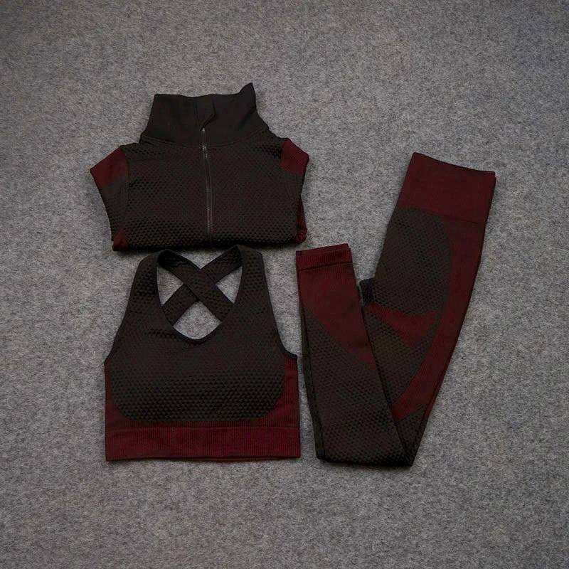 

Женский спортивный комплект для йоги, бесшовный бюстгальтер с длинным рукавом, леггинсы с высокой талией, костюмы для фитнеса, Трикотажный ...