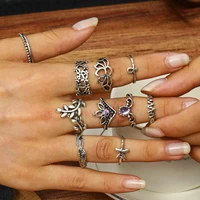 european and american fashion style simple atmosphere retro hollow carved starfish leaf ring set