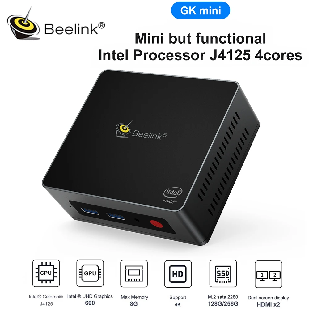 

Beelink GK Mini Windows 11.0 MINI PC Intel Gemini Lake J4125 DDR4 8GB 128GB 5.8G WiFi Bluetooth 4K Computer Gaming PC PK GK55