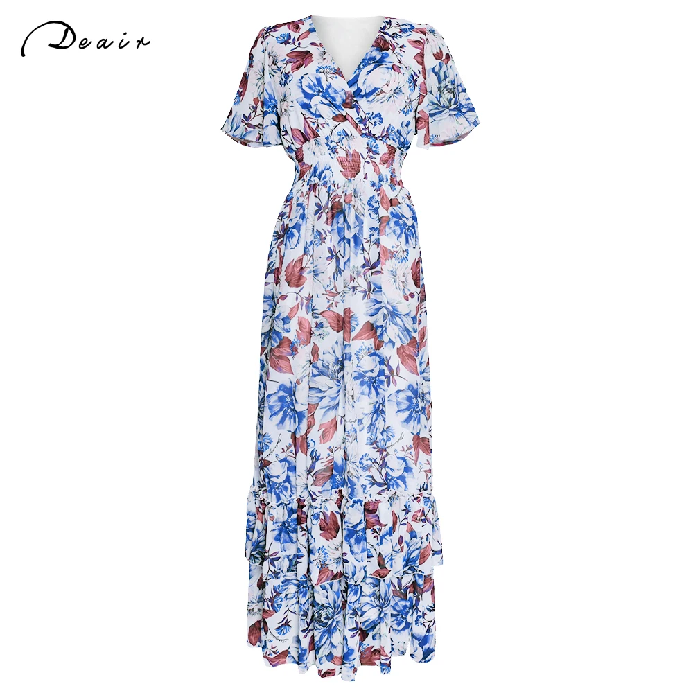 African Print Long Dresses For Women Boho Floral Chiffon Dress Ankara Dashiki Party Gown Abaya Elegant Ladies Summer DR-173