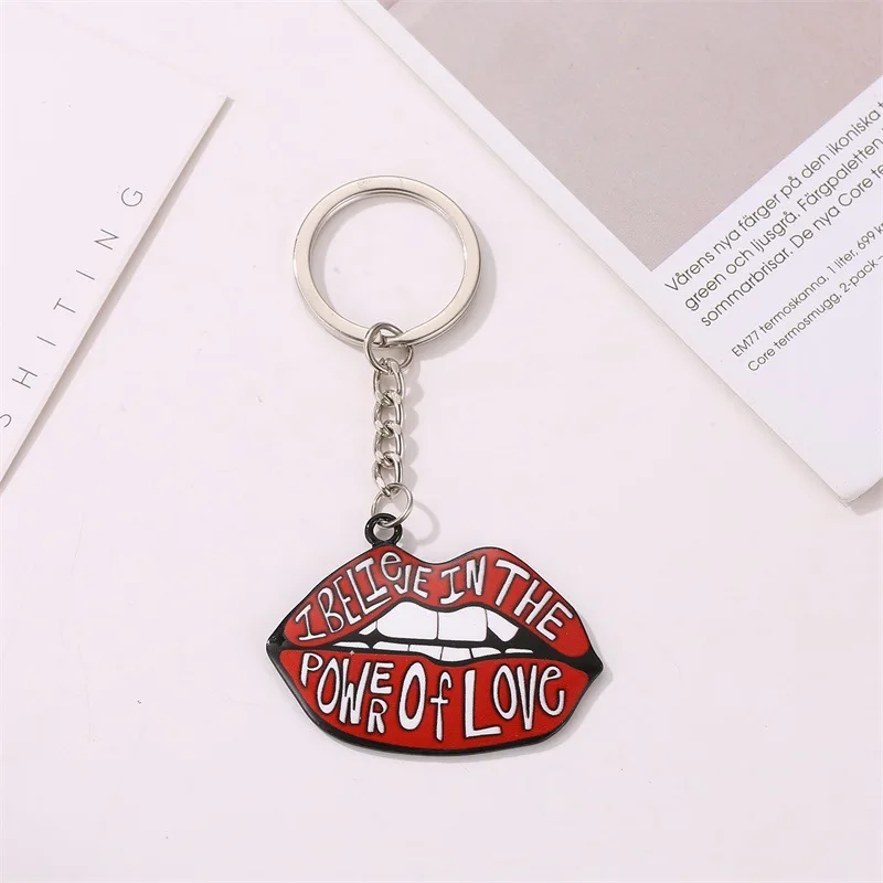 Trendy Letter Red Lip Keychain Women Men Statement Metal Mouth Key Ring Couple Chain Bag Accessory Gifts Creative Jewelry | Украшения и