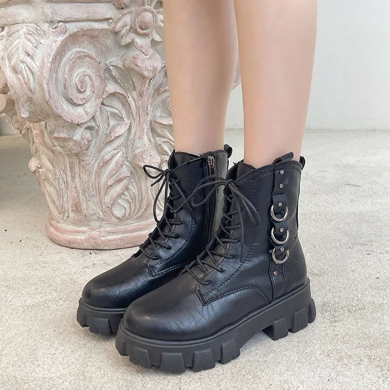 Новинка 2021 осенние женские ботинки мотоциклетные на шнуровке ботильоны в