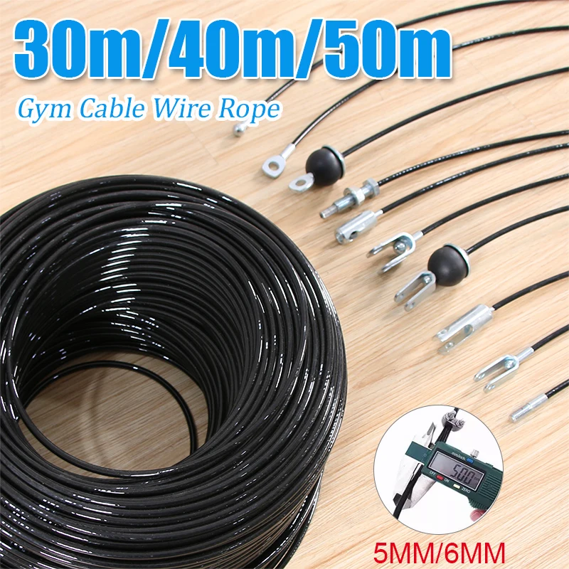 30M/40M/50M Length Fitness Cable Wire Rope For Gym Home Pulley Cable System Machine Accessories PU Steel Wire Rope 5MM/6MM Thick