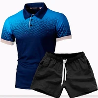 new mens lapel sets polo shirt t shirtshorts gradient 3d printing short sleeve suit men two piece suit casual male beach suit