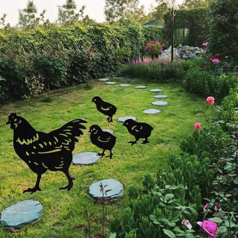 

4pcs Acrylic Hen Garden Stakes Black Animal Rooster Silhouette Stake for Yards Gardens Easter Gifts