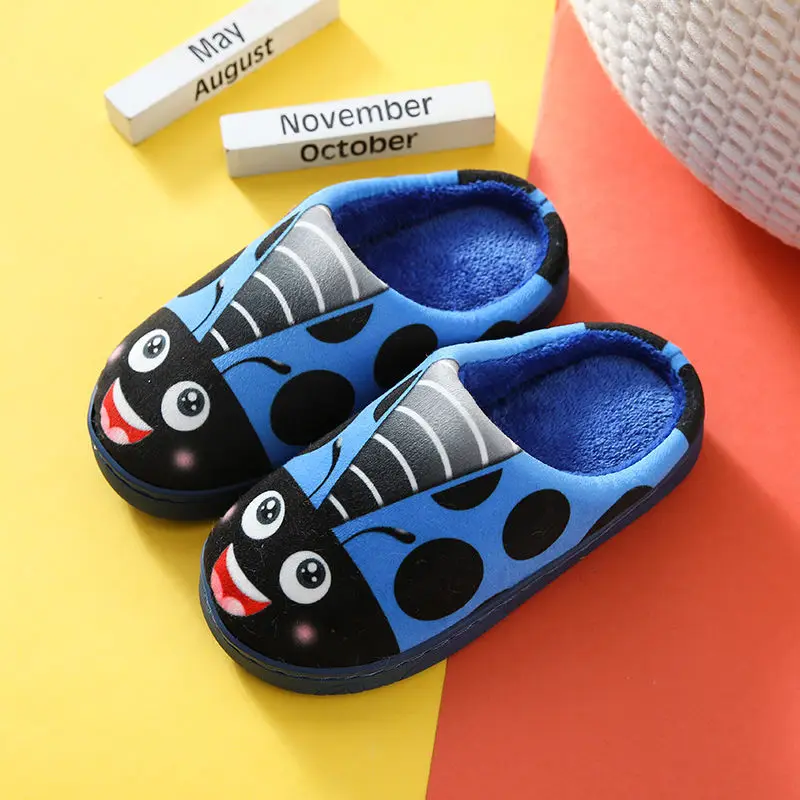 

Детские тапочки с мультяшными Божьими коровками для девочек, детские хлопковые тапочки, зимние симпатичные меховые тапочки, домашние детск...