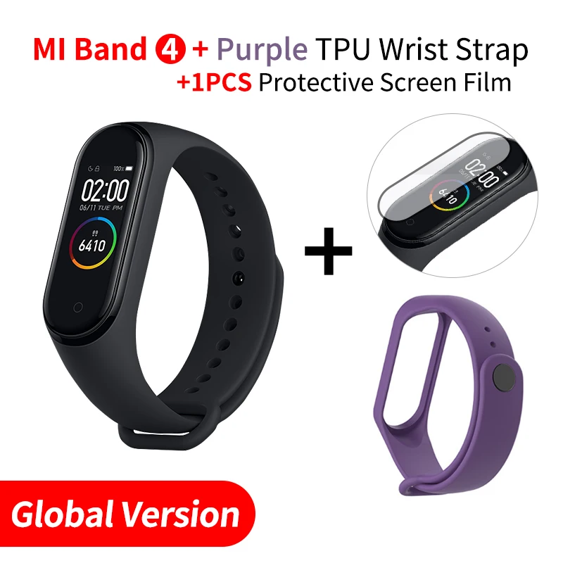 EN Add Purple Strap Xiaomi Mi 4 смарт-браслет монитор сердечного ритма фитнес-трекер полноцветный AMOLED дисплей Водонепроницаемый BT5.0 - Цвет: EN Add Purple Strap