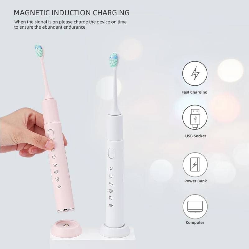 

ROSPEC Sonic Electric Toothbrush Waterproof 5 Modes Wireless USB Charger DuPont Soft Brush Heads Replacement with Traveling Box