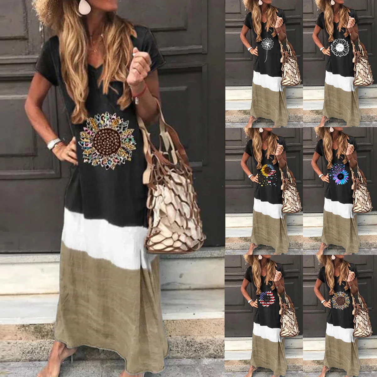 

Женское длинное платье Bomemian с V-образным вырезом и принтом