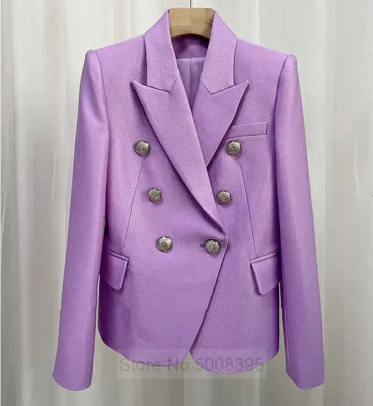 

2021ss Violet Purple Classic Blazer Silver Buttons Double Breasted with Shoulder Pad Fashion Woman Suit High Quality