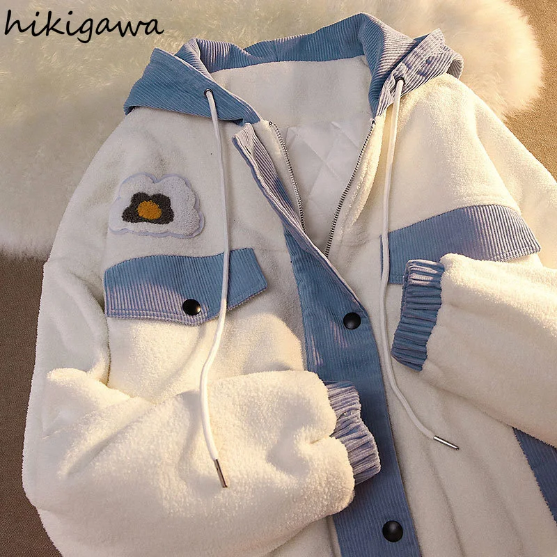 

Зимняя одежда Hikigawa, женские куртки с капюшоном из искусственной двух частей, модель 2021 года, модные корейские парки с капюшоном, пальто