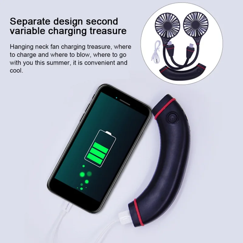 

Mini USB Portable Fan Neck Fan Neckband With Rechargeable Battery Small Desk Fans Handheld Air Cooler 3 Speeds 360 Degree Fans 2