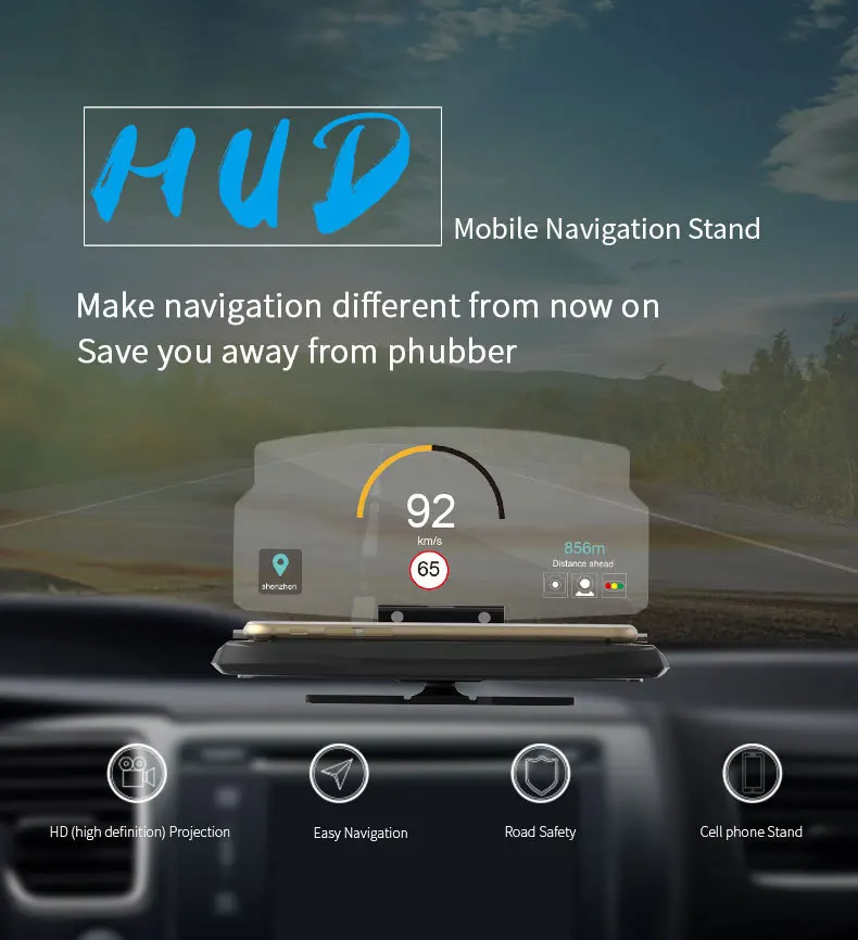 Newcarpro Универсальный мобильный GPS навигационный кронштейн HUD Head Up Displayer для