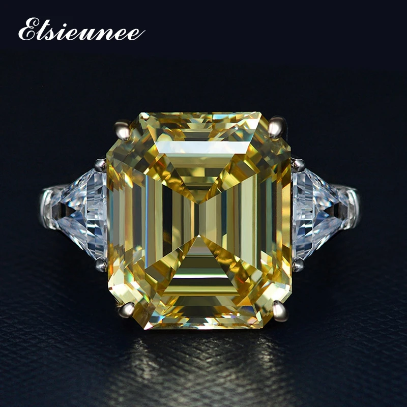 

ELSIEUNEE 100% 925 Sterling Silver Simulated Moissanite Citrine Gemstone Cocktail Party Wedding Bands Rings For Women Wholesale