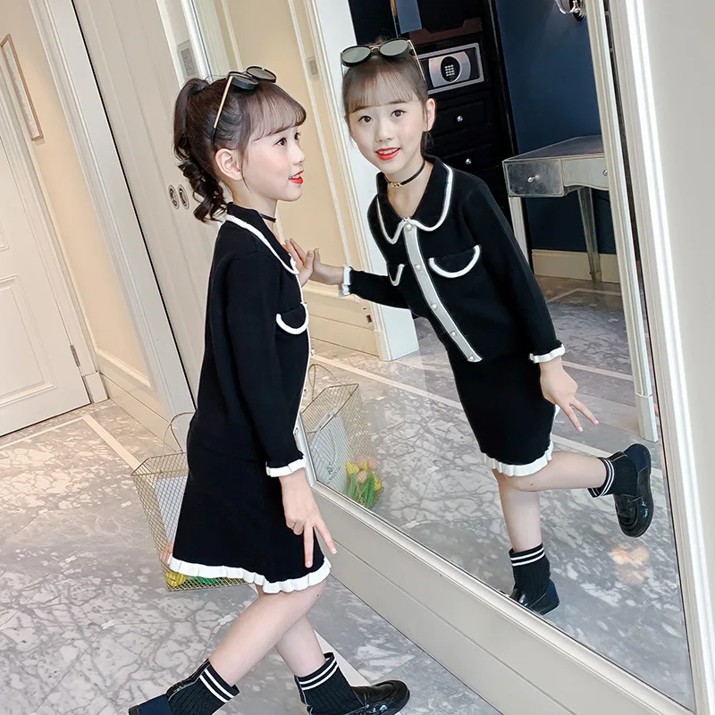 

Girls sweater suit 2021 new pullover sweater skirt two-piece suit
