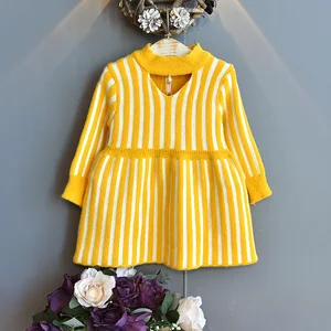 Mihkalevвязаное платье в полоску для маленьких девочек; Детская одежда; Осенне-зимнее платье с длинными рукавами для девочек; Детское платье принцессы; Одежда