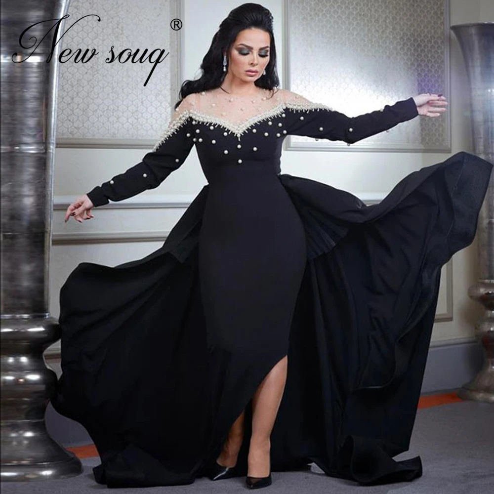 

Black Pearls Evening Dress Turkish Kaftan New Arrival Mermaid Chiffon Prom Dress For Saudi Arabia 2020 Robe De Soiree Party Gown