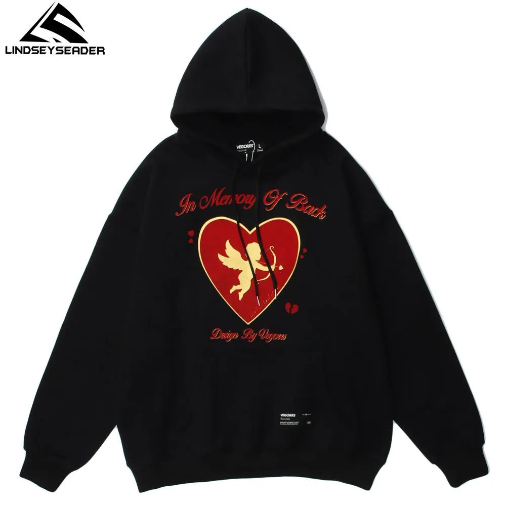 

Men's Hoodies Embroidery Hearts Cupid Streetwear Stranger Things Sweatshirt Harajuku Pullover Cotton Oversize Hoodie Clothing