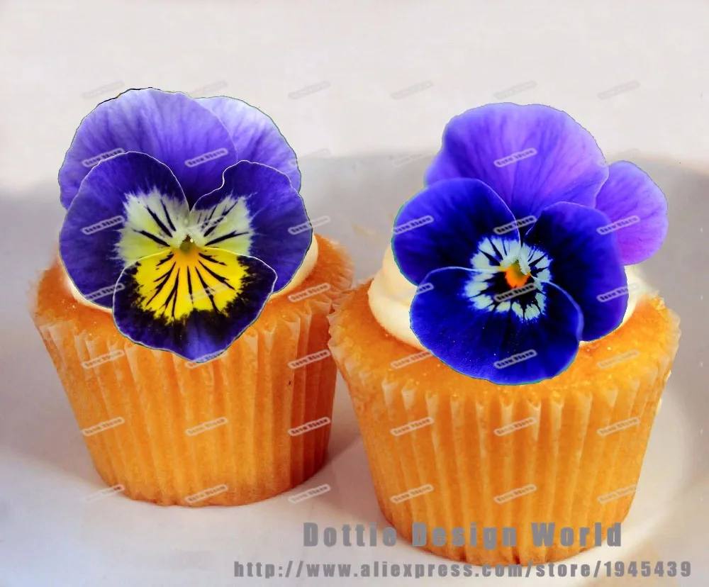 24 желтых синих цветов в стиле Панси съедобный Топпер для торта Вафля рисовая