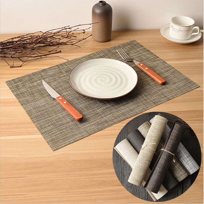 

2/4PCS Cloth Pattern PVC Weave Placemat For Table Mat Water Proof Dining Pad Tea Cup Wine Coaster Kitchen Manteles Individuales
