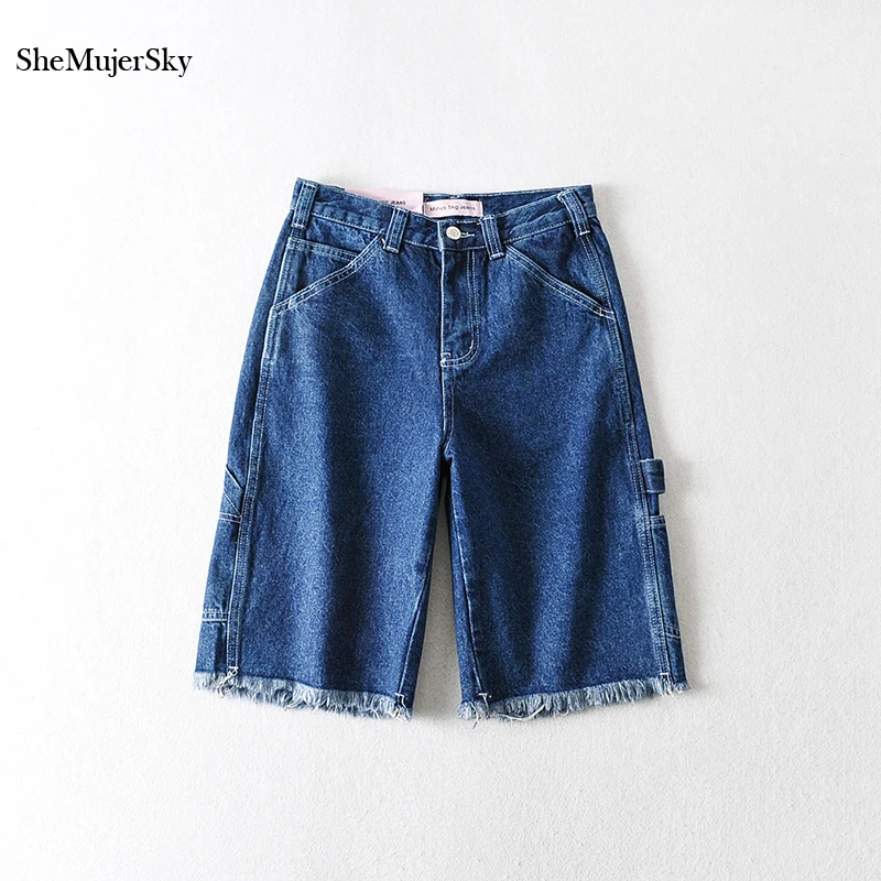 

SheMujerSky Blue Jeans Woman Mom Jeans Black 2020 Summer Knee Length Pants calca jeans feminina