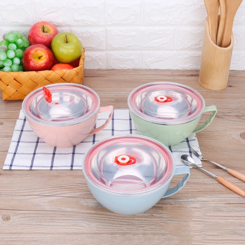 

Stainless Steel Noodle Bowl With Handle Food Container Rice Bowl Soup Bowls