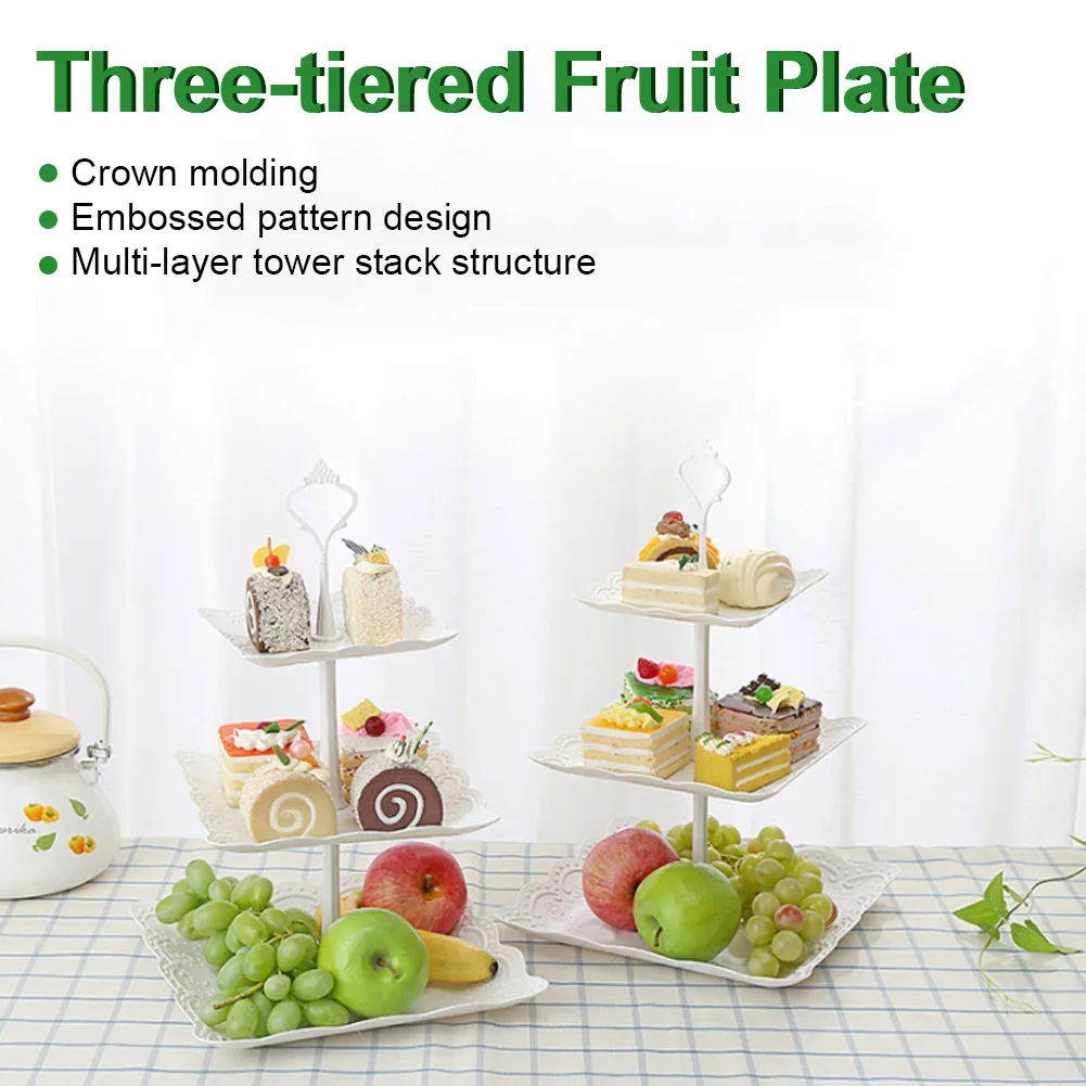 

3 Tier Cake Stand Plates Style European Wedding Party Multi Layer Plastic Three-tier Fruit Tray Snack Candy Tray Kitchen Tools