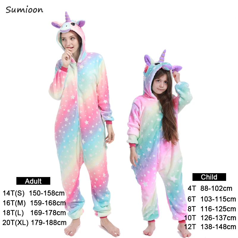 Детская зимняя пижамы кигуруми в виде животных стежка одежда для сна радужного