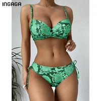 ingaga push up bikinis womens swimsuits snake printed swimwear sexy ruched biquini string bow bikini set summer bathing suits