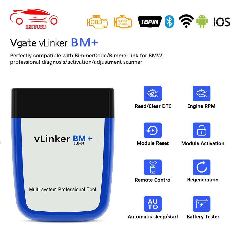 Vgate vLinker BM + для BMW сканер Bluetooth 4 0 wifi ELM327 V2.2 OBD 2 OBD2 ELM 327 Автомобильный