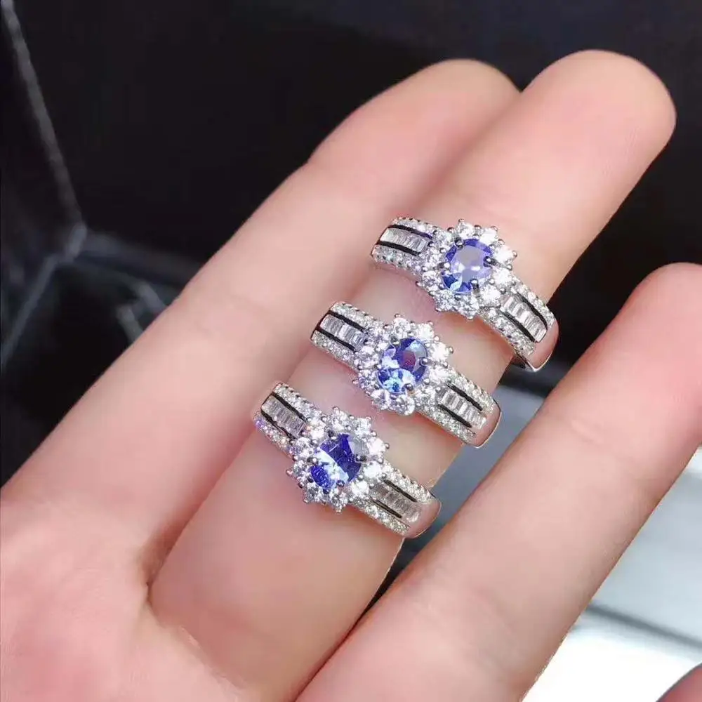 Натуральный и натуральный Танзанит Роскошные кольцо Бесплатная доставка