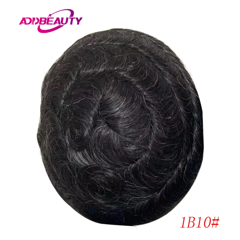 

Men Toupee THIN SKIN PU 0.12-0.14cm Human Hair Wig Indian Remy Hair System Replacement Wave Straight Men's Wig Hairpiece Natual