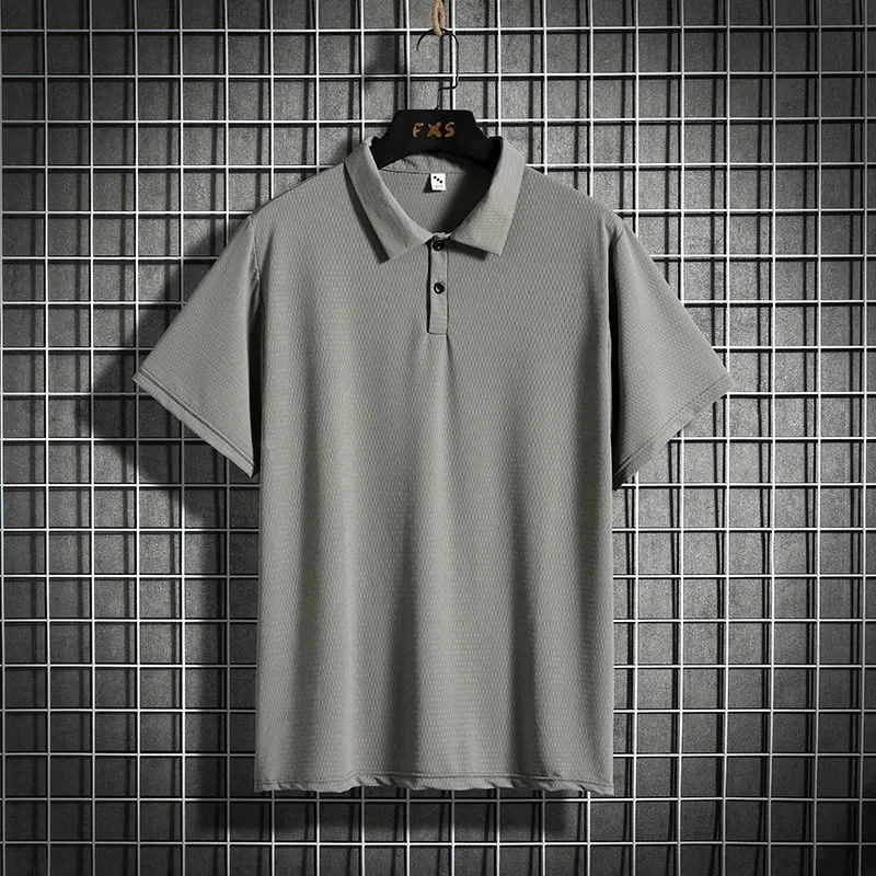 

high quality summer Men hole Breathable polo shirt short sleeve large size Quick dry elasticity turn down collar Ice silk tees