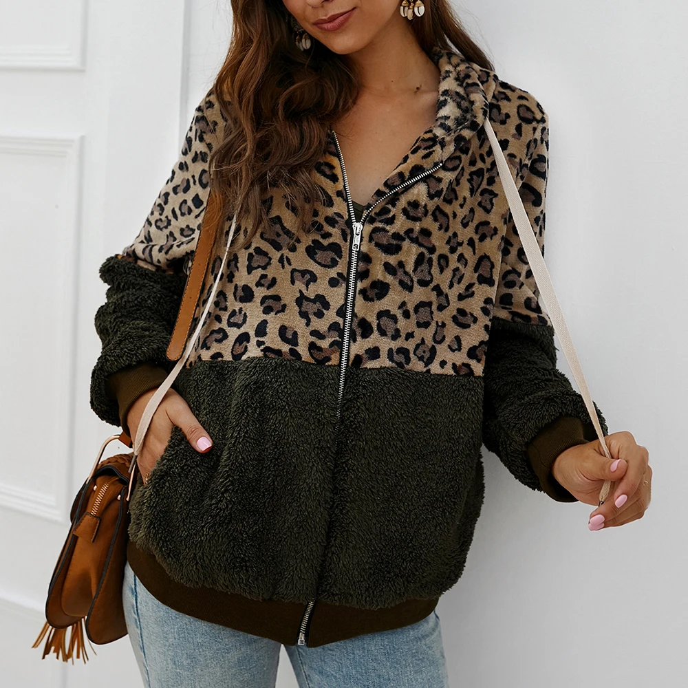 

Женская флисовая толстовка с капюшоном, с леопардовым принтом