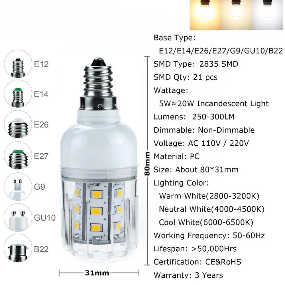 Светодиодный кукурузы лампочка E12 E14 E26 E27 B22 лампы 2835 SMD 110 220V 5 Вт 6 Вт, 15 Вт, 20-60 W 21 30 102 светодиодный S для Украшения дома и офиса