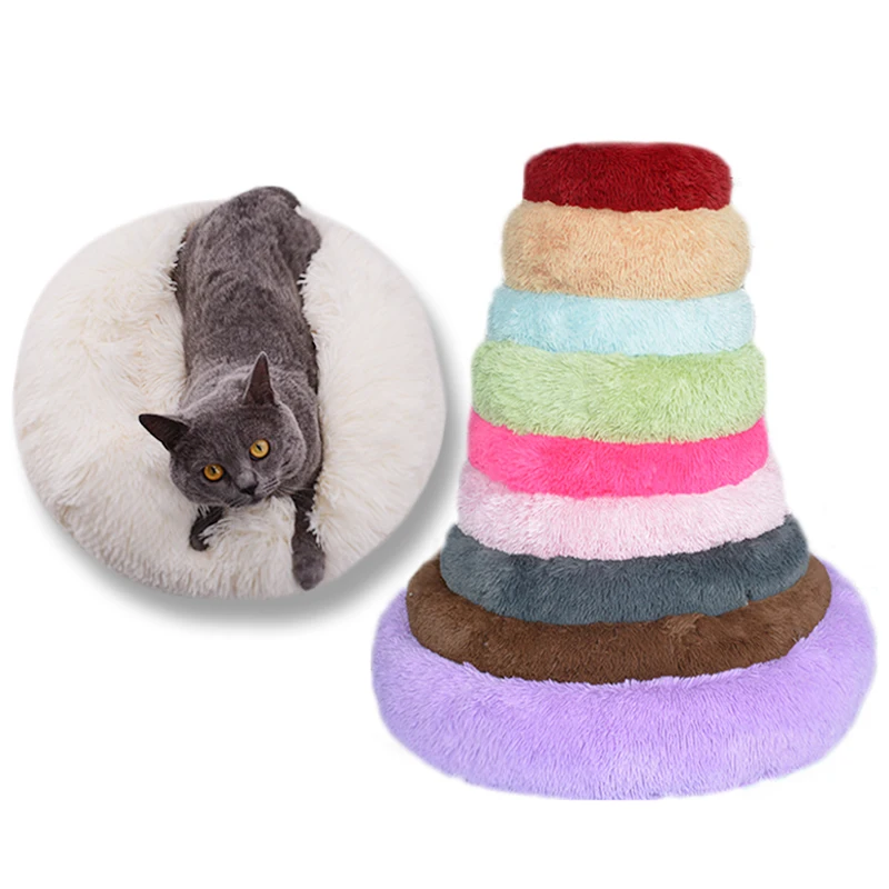 Кровать для собаки теплая круглая собачья будка длинная плюшевая зимняя кровать