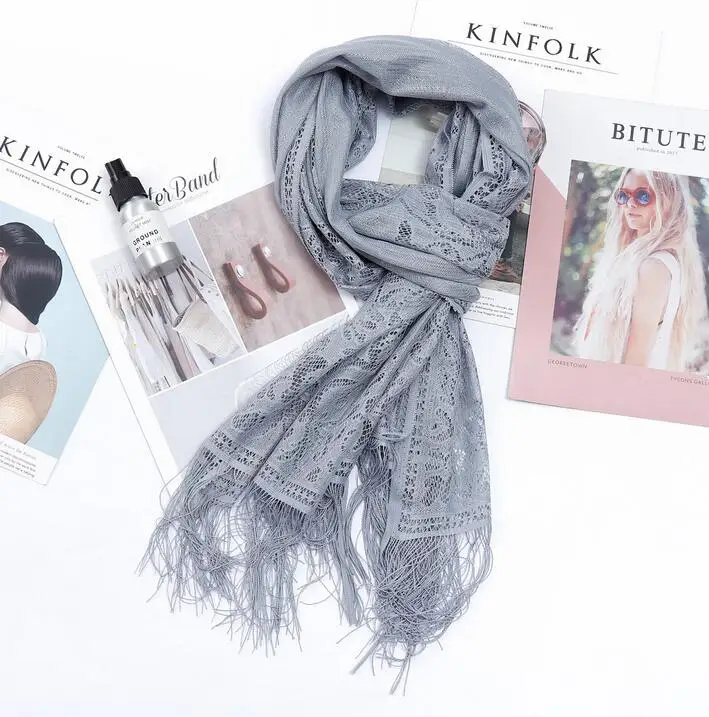 

New Style Women's Spring Autumn Fashion Lace Solid Color Scarf Tassel
